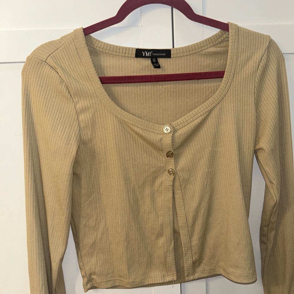Beige Ribbed Women's Top
